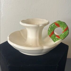 Vintage Colonial Candle White Taper Candle Holder with Christmas Wreath Handle
